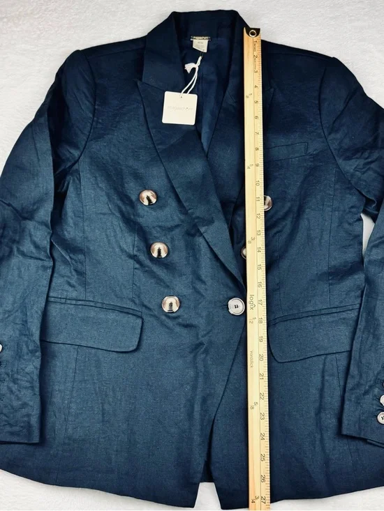 Magaschoni NWT 100% Linen Dark Blue, double-breasted blazer. Women’s size M. - Picture 3 of 8